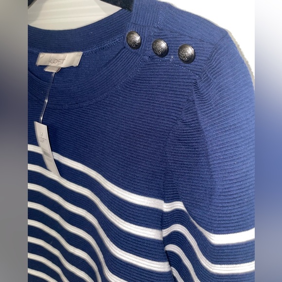 LOFT Navy and Cream Striped Long Sleeve Dress - Picture 3 of 4